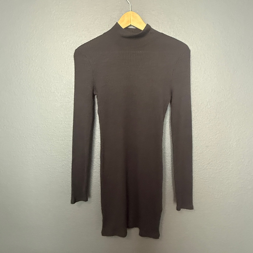 Double Zero Black Ribbed Mock Turtleneck Sweeter Mini Dress
